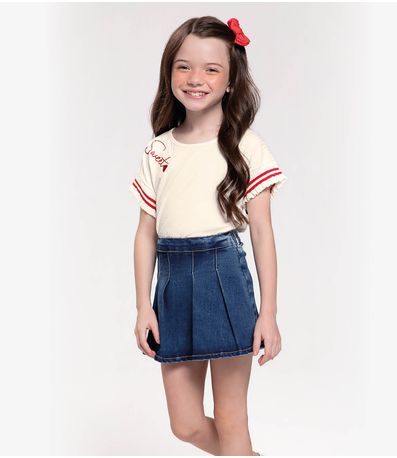 Conjunto Blusa Com Shorts Saia Jeans Trick Nick Bege
