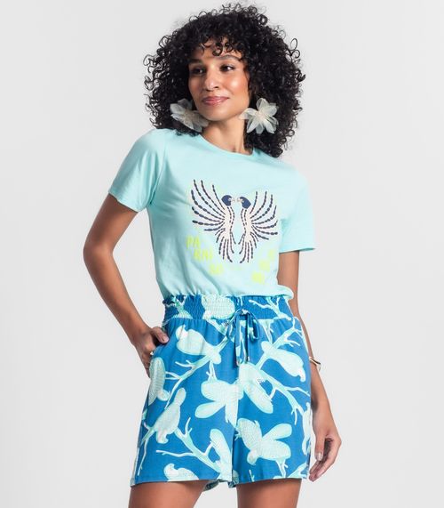 Blusa Manga Curta Feminina Rovitex Azul