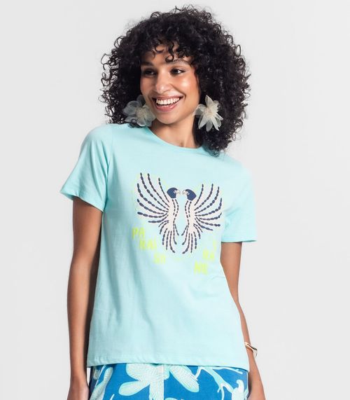 Blusa Manga Curta Feminina Rovitex Azul