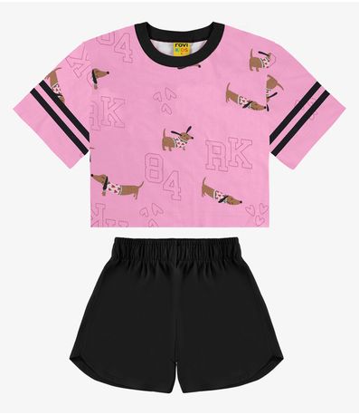 Conjunto Infantil Blusa Com Shorts Rosa