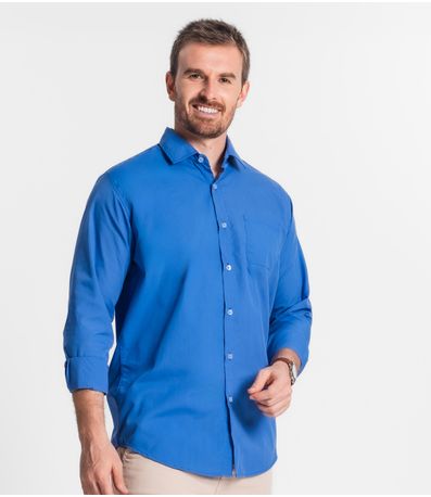 Camisa Social Masculina Com Botões e Bolso Select Azul