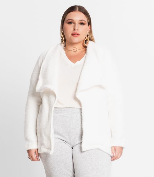 Casaco Feminino Plus Size Em Tweed Secret Glam Bege