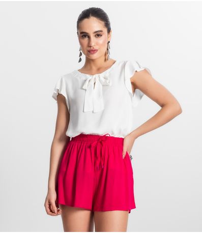 Blusa Feminina Com Laço Manga Curta Select Off White