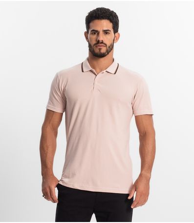 Polo Básica Com Detalhe de Linhas na Gola Select Rosa