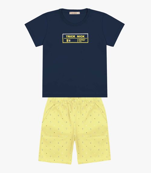 Conjunto Infantil Camiseta Com Bermuda Trick Nick Azul
