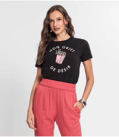 Camiseta Feminina Em Meia Malha Endless Preto