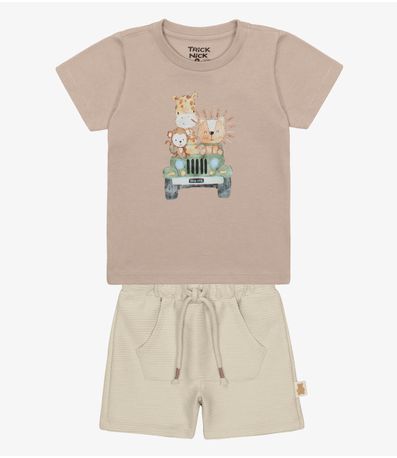 Conjunto Infantil Camiseta Com Bermuda Trick Nick Marrom