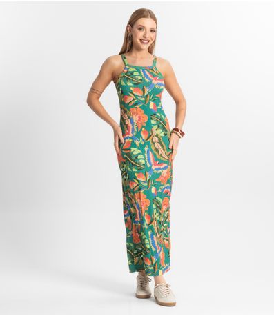 Vestido Midi Canelado Select Verde