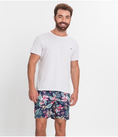 Bermuda Microfibra com Elastano Estampada Nellonda Azul