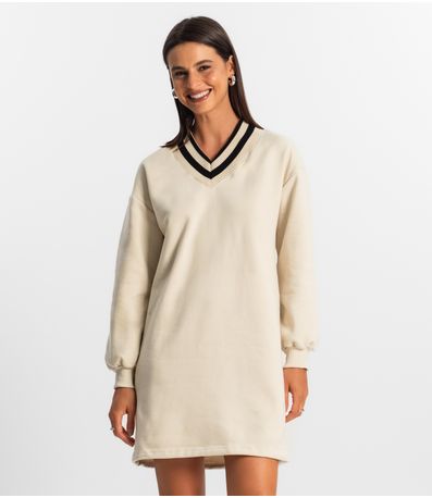 Vestido Feminino Moletom Rovitex Bege