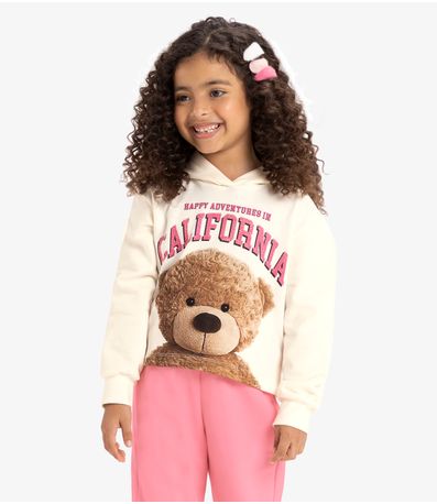 Blusão Menina Ursinho Com Capuz Rovi Kids Bege