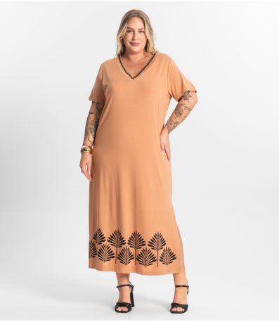Vestido Super Midi Plus Size Secret Glam Marrom