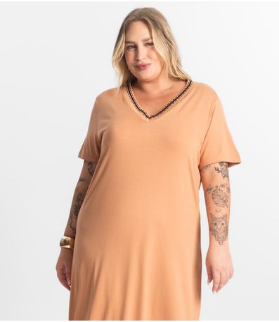 Vestido Super Midi Plus Size Secret Glam Marrom