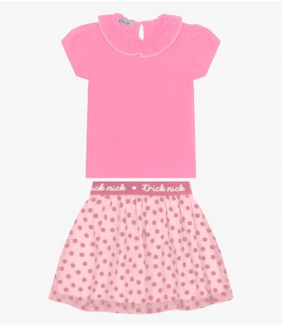 Conjunto Blusa com Saia em Cotton Leve Trick Nick Rosa