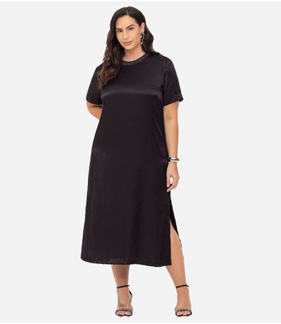 Vestido Super Midi Plus Size Secret Glam Preto