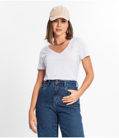 Blusa Feminina Manga Curta Decote V Rovitex Branco