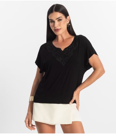 Blusa Feminina Manga Curta Viscotorcion Select Preto