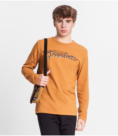 Camiseta Manga Longa Juvenil Em Meia Malha Minty Marrom