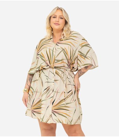Vestido Chemise Curto Secret Glam Bege