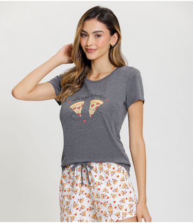 Pijama Feminino Estampa De Pizza Mensageira Da paz Cinza