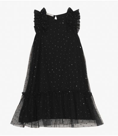 Vestido Infantil em Tule Lantejoulas Trick Nick Preto
