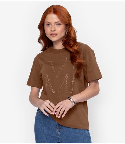 T- Shirt Meia Malha Feminina Minty Marrom