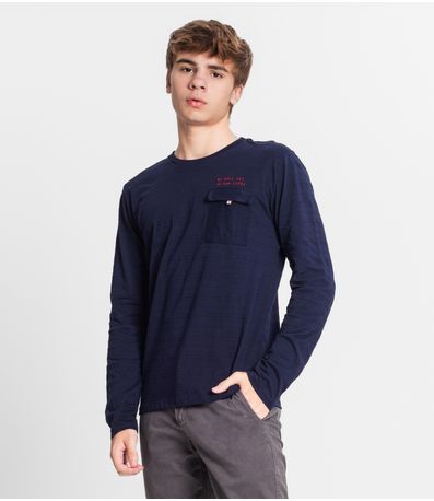 Camiseta Juvenil Manga Longa Em Meia Malha Minty Azul