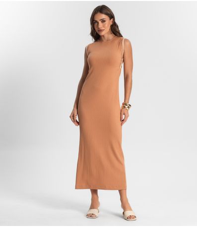 Vestido Midi Em Ribana Canelada Endless Marrom