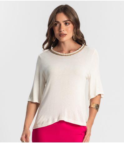 Blusa Feminina Manga Curta Endless Bege