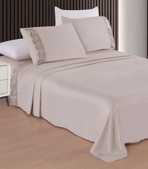 Jogo De Cama Marquesa Bordado Inglês Casal Camesa Bege