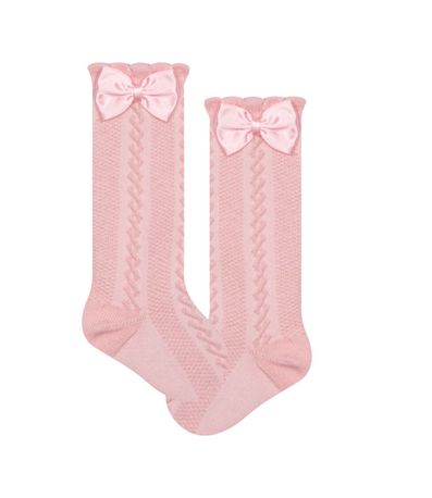 Meia Infantil 3/4 Trabalhada Com Laço Cia Da Meia Rosa