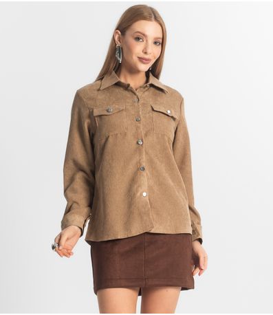 Camisa Feminina Cotelê Com Botões Atrativa Modas Bege