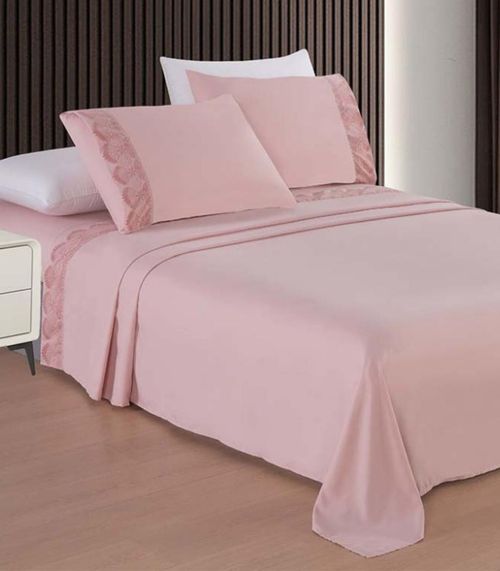 Jogo De Cama Marquesa Bordado Inglês Casal Camesa Rosa