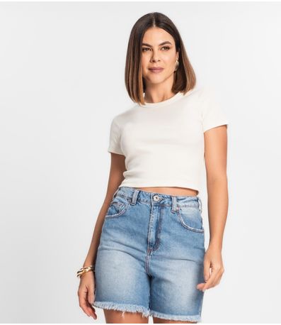 Blusa Cropped Ribana Básica Rovitex Bege