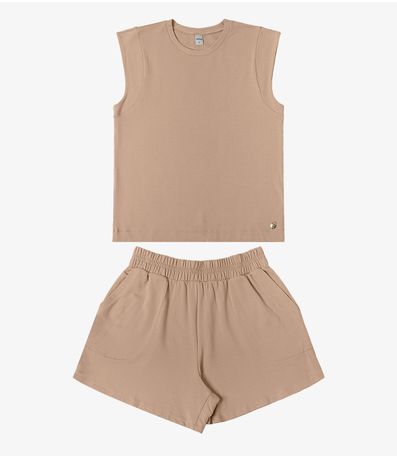 Conjunto Feminino Regata Com Shorts Rovitex Marrom