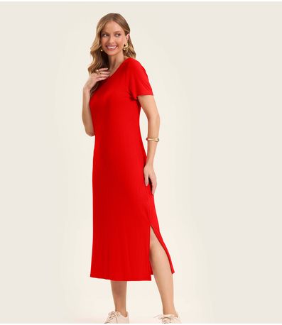 Vestido Midi Ribana Canelada Básico Rovitex Laranja