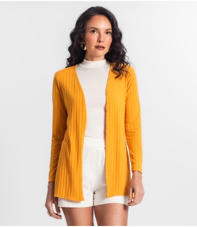 Cardigan Feminino Canelado Infinita Cor Amarelo