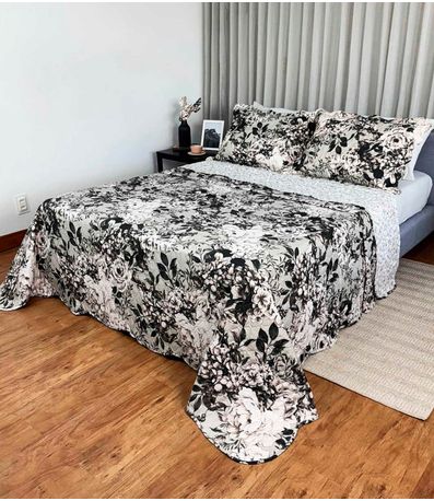 Cobreleito Solteiro Estampado Dupla Face Lepper Preto