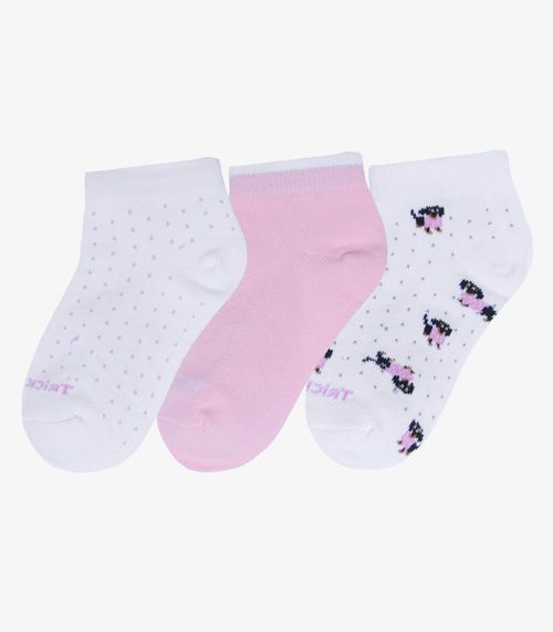 Kit 3 Pares De Meia Cano Curto Infantil Trick Nick Rosa