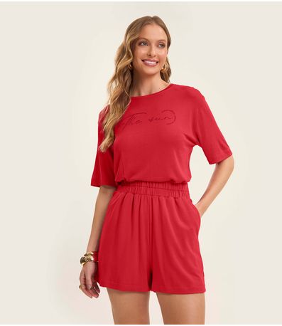 Blusa Feminina Manga Curta Visco Tricot Rovitex Vermelho