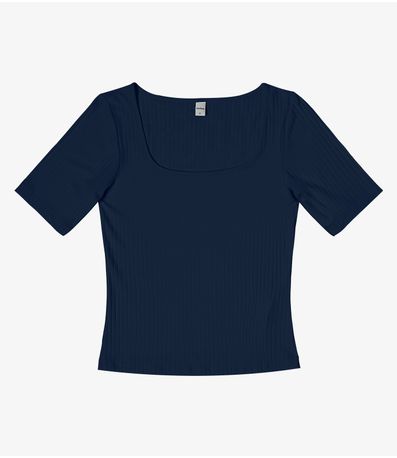 Blusa em Ribana Canelada Rovitex Azul