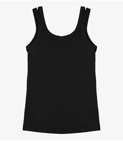 Blusa com Alças em Ribana Canelada Rovitex Preto