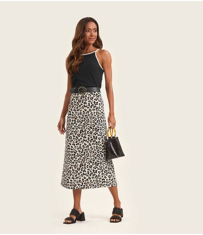 Saia Super Midi Feminina em Cotton leve Rovitex Bege