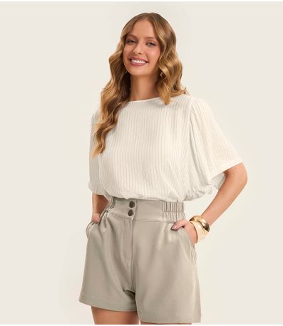 Camiseta de Manga Curta Listrada Lurex Rovitex Bege