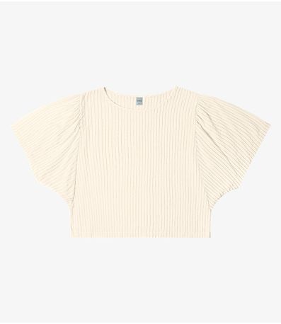 Camiseta de Manga Curta Listrada Lurex Rovitex Bege