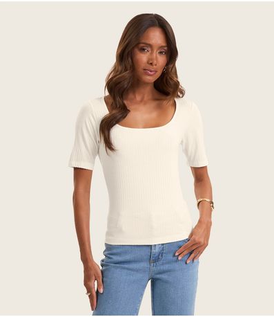 Blusa em Ribana Canelada Rovitex Bege