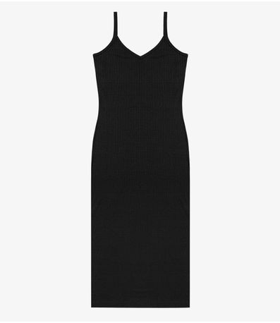 Vestido Midi em Ribana Canelada Rovitex Preto