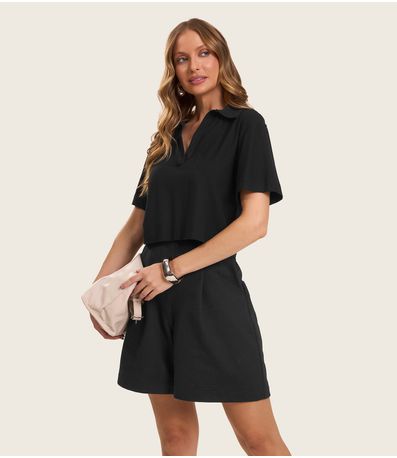 Blusa Feminina Manga Curta em Visco Rovitex Preto