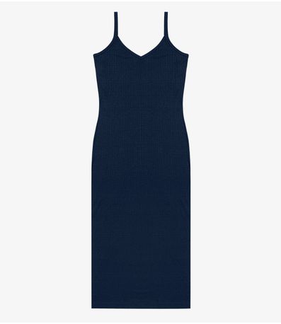 Vestido Midi em Ribana Canelada Rovitex Azul
