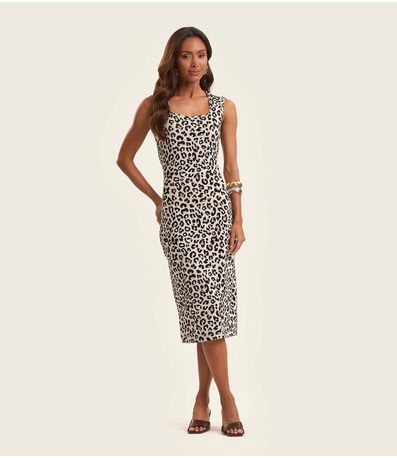 Vestido Midi Feminino em Cotton Leve Rovitex Bege